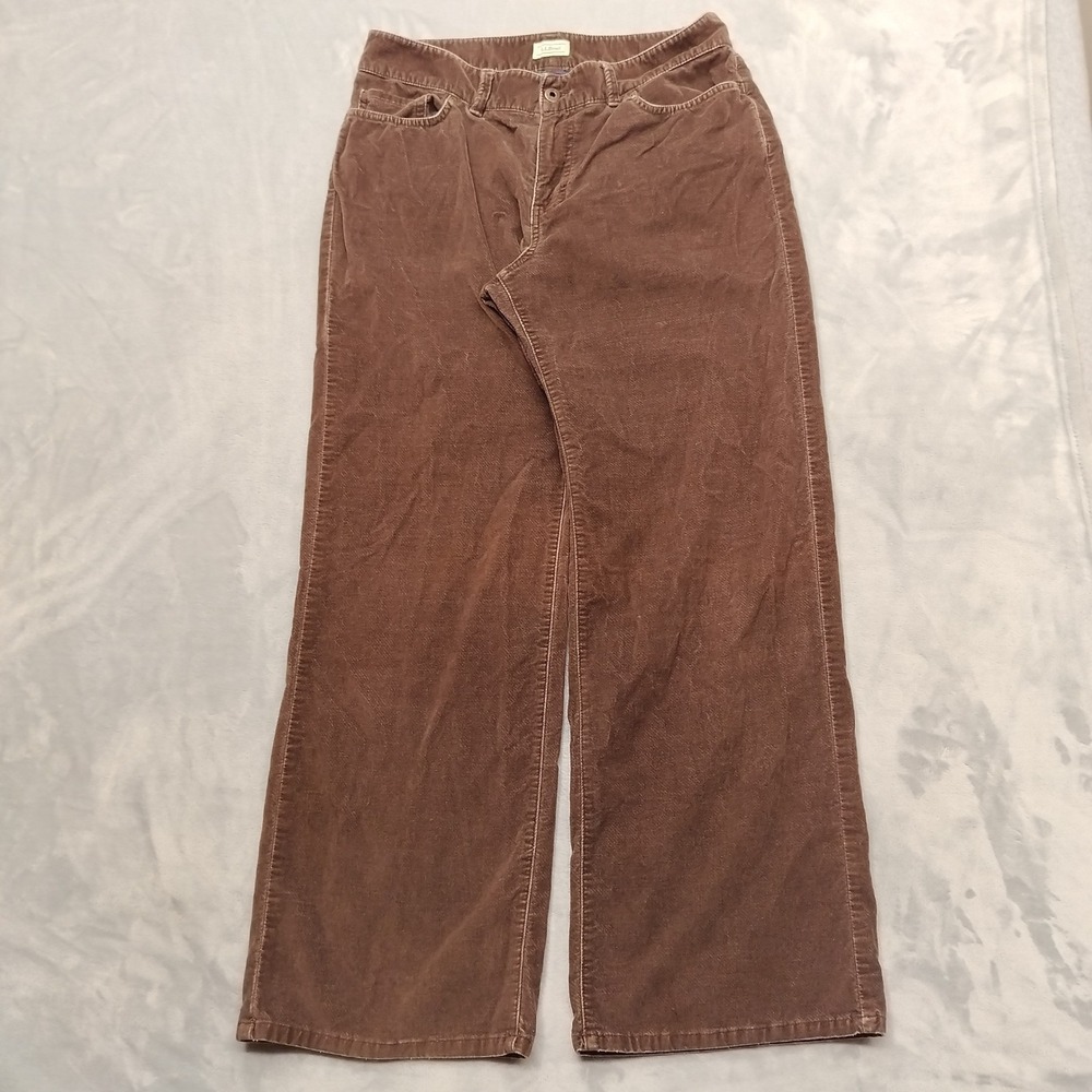 VTG L.L. Bean Pants Womens 12 Brown Corduroy Wide Leg High Rise Classic Outdoor